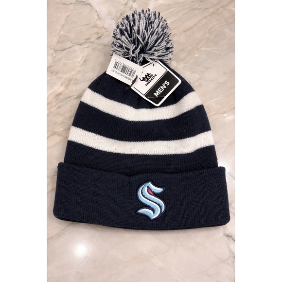 NHL Other - Seattle Kraken NHL Beanie Hat Navy White Pom Mens NWT